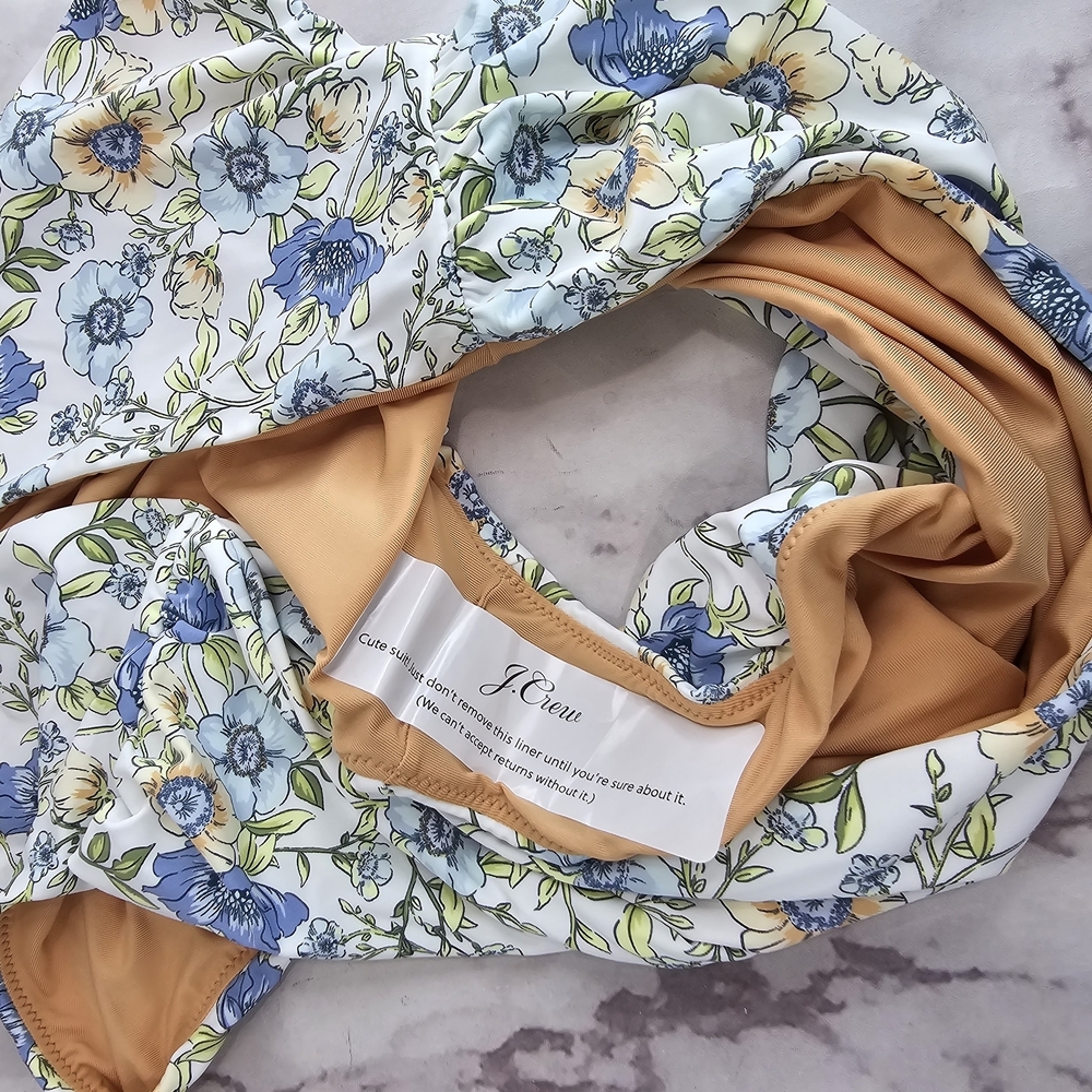 J Crew Swim Bottom Blue High Rise Cut Bikini Knot Tie Waist Floral Vines BF204 - Picture 11 of 11
